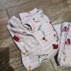 kate spade Pink Striped Womens Pajama Set with Playful Print Size Small Like New
